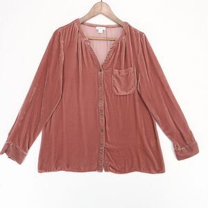 Sundance Velvet Blouse Womens Large Dusty Pink Rayon Silk Button Up